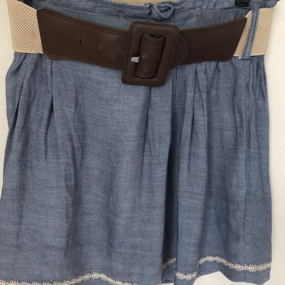 Hazel Denim Look Belted Skirt w/ Embroidery - Picture 1 of 5